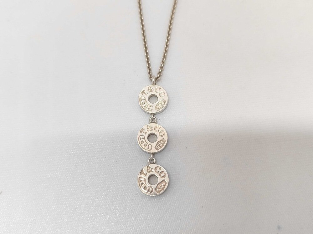 Tiffany & Co. 925 Sterling Silver 1837 Triple Drop Circle Pendant Necklace